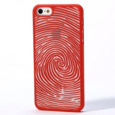 iPhone SE 5 5s - Carved Finger Print Pattern Matte PC Hard Protective Cover Case - Red